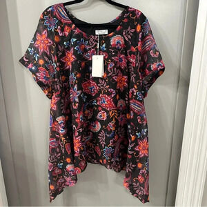 NWT Estelle Blouse Floral Paisley Shirt Bitty Dot Metallic Asymmetrical Hem 2X